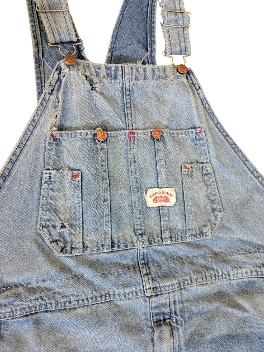 Vtg. Round House Light Blue Denim Overalls Authentic Kansas Farmer Thrashed - Picture 4 of 11